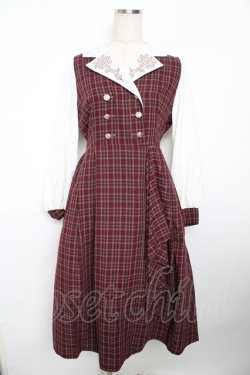 画像1: axes femme / 襟刺繍ドッキングワンピース F ワイン Y-25-11-21-092-AX-OP-SZ-ZY