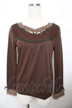 画像1: axes femme / パール装飾カットソー  ブラウン Y-25-11-21-010-AX-TO-SZ-ZY