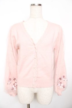 画像1: axes femme / サクラ刺繍チュール袖カーディガン F ピンク Y-25-11-21-020-AX-TO-SZ-ZY