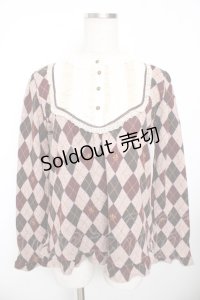 axes femme / アーガイル柄レースニットプルオーバー M ワイン Y-25-11-21-023-AX-TO-SZ-ZY