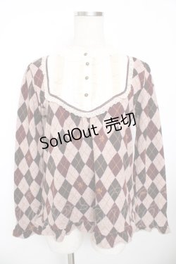 画像1: axes femme / アーガイル柄レースニットプルオーバー M ワイン Y-25-11-21-023-AX-TO-SZ-ZY