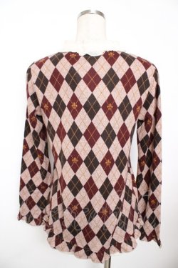 画像2: axes femme / アーガイル柄レースニットプルオーバー M ワイン Y-25-11-21-023-AX-TO-SZ-ZY