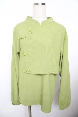 画像1: axes femme / チャイナ釦マオカラートップス M グリーン Y-25-11-21-030-AX-TO-SZ-ZY