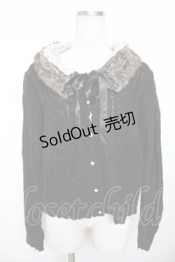 画像1: axes femme / ファー襟付きケーブルニットカーディガン  黒 Y-25-11-21-036-AX-TO-AS-ZY