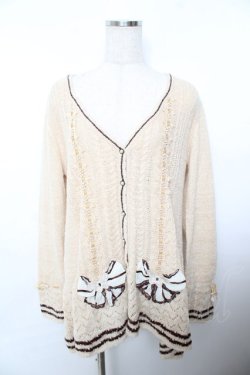 画像1: axes femme / リボン×バイカラーニットカーデ M 生成り Y-25-11-21-046-AX-TO-SZ-ZY