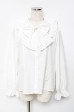 画像1: axes femme POETIQUE / ビッグリボン付き丸襟ブラウス M 白 Y-25-11-22-052-AX-BL-SZ-ZY