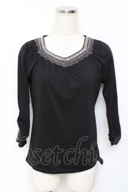 画像1: axes femme / レースラメ刺繍カットソー L 黒 Y-25-11-22-063-AX-TO-SZ-ZY