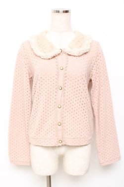 画像1: axes femme / 襟ファー付きドットカーデ M 淡ピンク Y-25-11-22-068-AX-TO-SZ-ZY