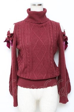 画像1: axes femme POETIQUE / ラメニットオフショルハイネックニット M ワイン Y-25-11-22-069-AX-TO-SZ-ZY