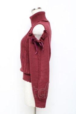 画像2: axes femme POETIQUE / ラメニットオフショルハイネックニット M ワイン Y-25-11-22-069-AX-TO-SZ-ZY