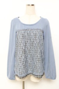axes femme / レース重ねトップス M サックス Y-25-11-22-086-AX-TO-SZ-ZY
