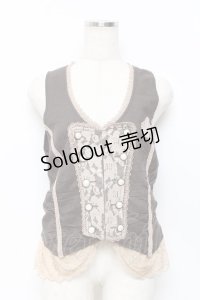 axes femme / 裾刺繍レースベスト M 茶 Y-25-11-22-088-AX-TO-SZ-ZY