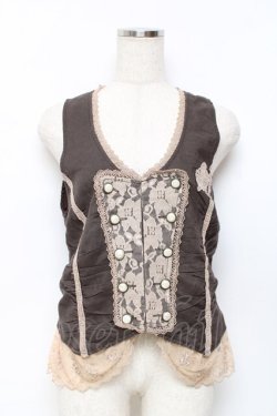 画像1: axes femme / 裾刺繍レースベスト M 茶 Y-25-11-22-088-AX-TO-SZ-ZY