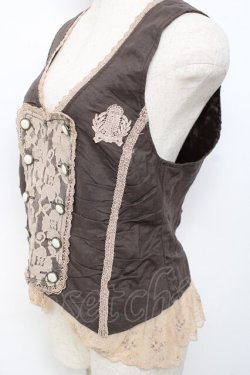 画像2: axes femme / 裾刺繍レースベスト M 茶 Y-25-11-22-088-AX-TO-SZ-ZY