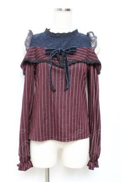 画像1: axes femme POETIQUE / ストライプオフショルトップス M ワイン Y-25-11-22-089-AX-TO-SZ-ZY