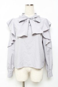 evelyn / ラインストーンリボンブラウス  グレー Y-25-11-22-094-LO-BL-SZ-ZY