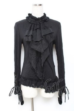 画像1: GRAMM / スタンドカラーレースジャボ風カットソー  黒 Y-25-11-22-106-HN-TO-SZ-ZY