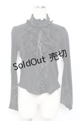 h.naoto Blood / プリント入編み上げフリルカットソー  黒 Y-25-11-22-108-HN-TO-SZ-ZS