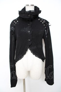 画像1: h.naoto Blood / プリント入り編み上げハイネック燕尾カーディガン  黒 Y-25-11-22-110-HN-TO-SZ-ZY