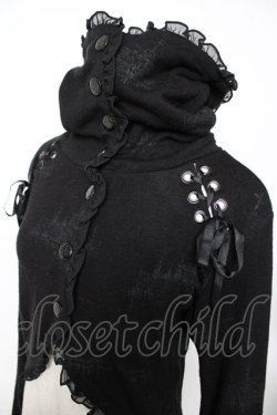 画像3: h.naoto Blood / プリント入り編み上げハイネック燕尾カーディガン  黒 Y-25-11-22-110-HN-TO-SZ-ZY