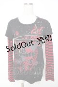 h.ANARCHY / 飛沫ptレイヤードカットソー  黒×赤 Y-25-11-22-112-HN-TO-SZ-ZY