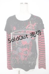 h.ANARCHY / 飛沫ptレイヤードカットソー  黒×赤 Y-25-11-22-112-HN-TO-SZ-ZY