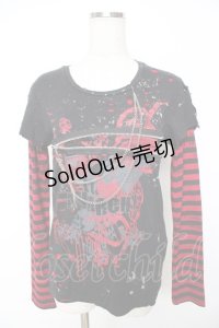 h.ANARCHY / 飛沫ptレイヤードカットソー  黒×赤 Y-25-11-22-112-HN-TO-SZ-ZY