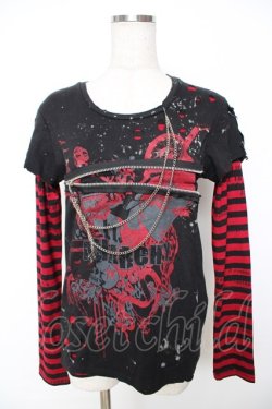 画像1: h.ANARCHY / 飛沫ptレイヤードカットソー  黒×赤 Y-25-11-22-112-HN-TO-SZ-ZY