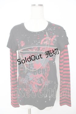 画像1: h.ANARCHY / 飛沫ptレイヤードカットソー  黒×赤 Y-25-11-22-112-HN-TO-SZ-ZY