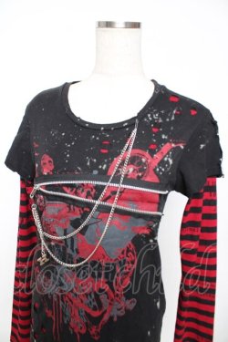 画像3: h.ANARCHY / 飛沫ptレイヤードカットソー  黒×赤 Y-25-11-22-112-HN-TO-SZ-ZY