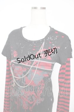 画像3: h.ANARCHY / 飛沫ptレイヤードカットソー  黒×赤 Y-25-11-22-112-HN-TO-SZ-ZY