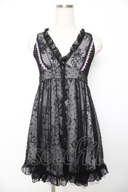 画像1: HONEY / ドットシフォン重ねバタフライptワンピース  黒×ラベンダー Y-25-11-22-115-HN-OP-SZ-ZY