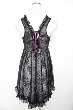 画像2: HONEY / ドットシフォン重ねバタフライptワンピース  黒×ラベンダー Y-25-11-22-115-HN-OP-SZ-ZY