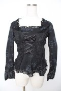 h.naoto Blood / レースアップフリルptレイヤード風トップス  黒 Y-25-11-22-116-HN-TO-SZ-ZY