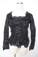 h.naoto Blood / レースアップフリルptレイヤード風トップス  黒 Y-25-11-22-116-HN-TO-SZ-ZS