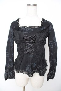 h.naoto Blood / レースアップフリルptレイヤード風トップス  黒 Y-25-11-22-116-HN-TO-SZ-ZS