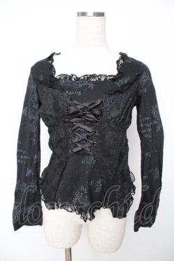 画像1: h.naoto Blood / レースアップフリルptレイヤード風トップス  黒 Y-25-11-22-116-HN-TO-SZ-ZY