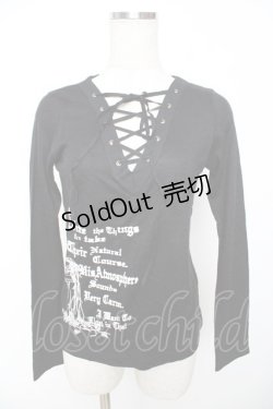 画像1: PEACE NOW / レースアップpt入りニットソー M 黒 Y-25-11-22-118-PU-TO-SZ-ZY