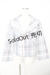 Virally / 星名桜子 チェックフリルジャケット LL サックス Y-25-11-22-125-LO-JA-SZ-ZY