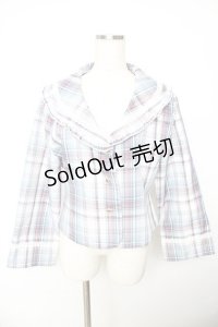 Virally / 星名桜子 チェックフリルジャケット LL サックス Y-25-11-22-125-LO-JA-SZ-ZY