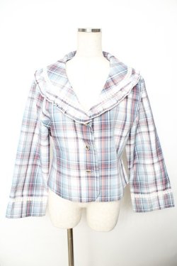 画像1: Virally / 星名桜子 チェックフリルジャケット LL サックス Y-25-11-22-125-LO-JA-SZ-ZY