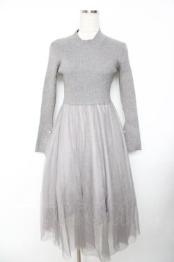 画像1: axes femme / チュールドッキングニットワンピース M グレー Y-25-11-22-149-AX-OP-SZ-ZY