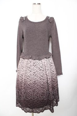 画像1: axes femme / レースドッキングワンピース M 茶 Y-25-11-22-150-AX-OP-SZ-ZY