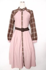 axes femme POETIQUE / チェックバイカラーワンピース  ピンク Y-25-11-22-153-AX-OP-SZ-ZY