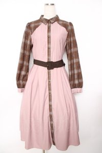 axes femme POETIQUE / チェックバイカラーワンピース  ピンク Y-25-11-22-153-AX-OP-SZ-ZY