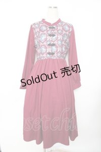 axes femme / チャイナ釦薔薇柄切替ワンピース F 赤 Y-25-11-22-154-AX-OP-SZ-ZY