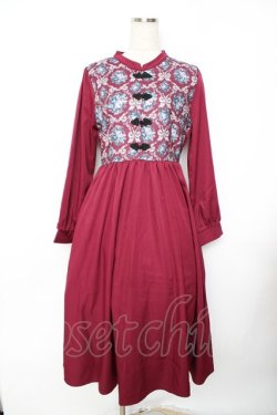 画像1: axes femme / チャイナ釦薔薇柄切替ワンピース F 赤 Y-25-11-22-154-AX-OP-SZ-ZY