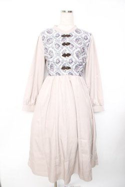 画像1: axes femme / チャイナ釦薔薇柄切替ワンピース F ベージュ Y-25-11-22-155-AX-OP-SZ-ZY