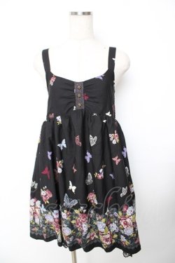 画像1: axes femme / 蝶柄キャミワンピース M 黒 Y-25-11-22-167-AX-OP-SZ-ZY