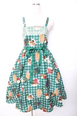 画像1: axes femme POETIQUE / フリュイ・コンフィ柄ワンピース M グリーン Y-25-11-22-175-AX-OP-SZ-ZY